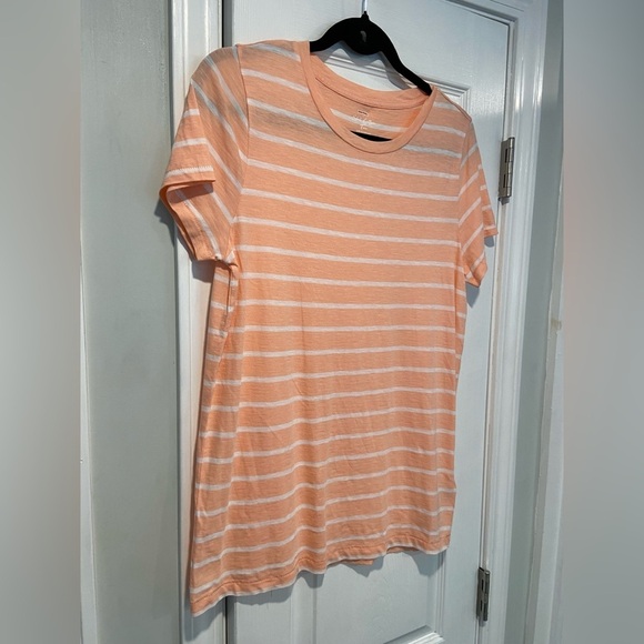 NWOT J. Crew Size L Coral Stripe Slub Tee Shirt Crew Neck Short Sleeve L - Picture 5 of 11
